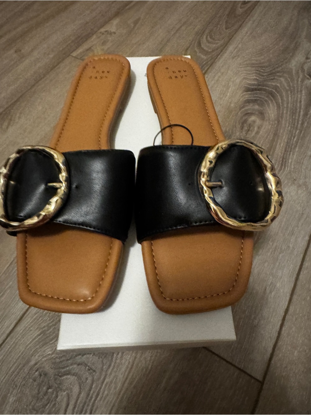 a new day Black Slide Sandal with Gold Round Buckle - Picture 3 of 4
